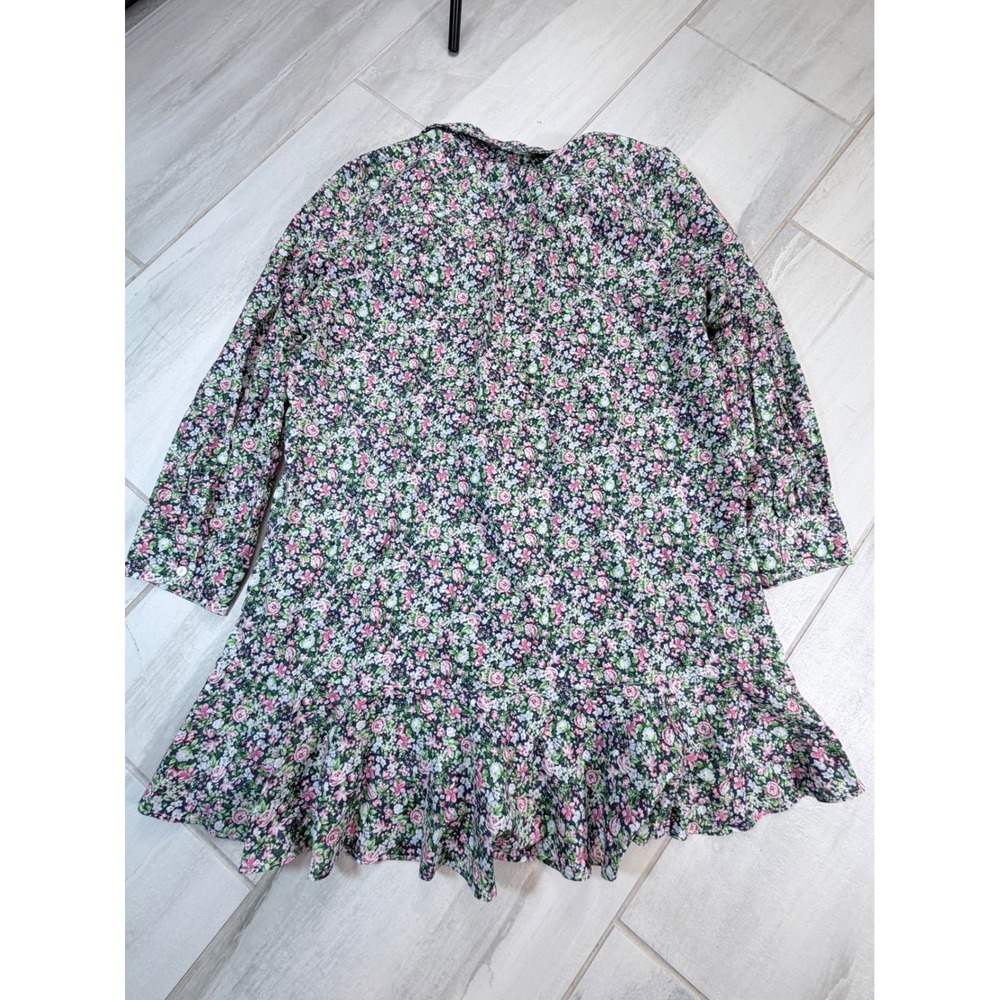 Tuckernuck Callahan Shirt Dress XXL Pink Green Floral Ruffle Hem Long Sleeve - Picture 5 of 7